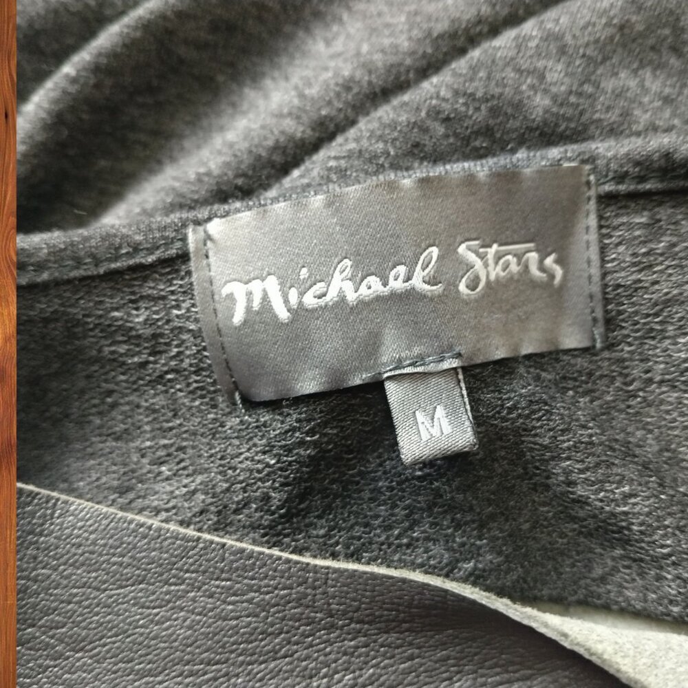 Michael Stars Women's Medium Gray Leather Front Mixed Media Short Sleeve Dress - Picture 2 of 7